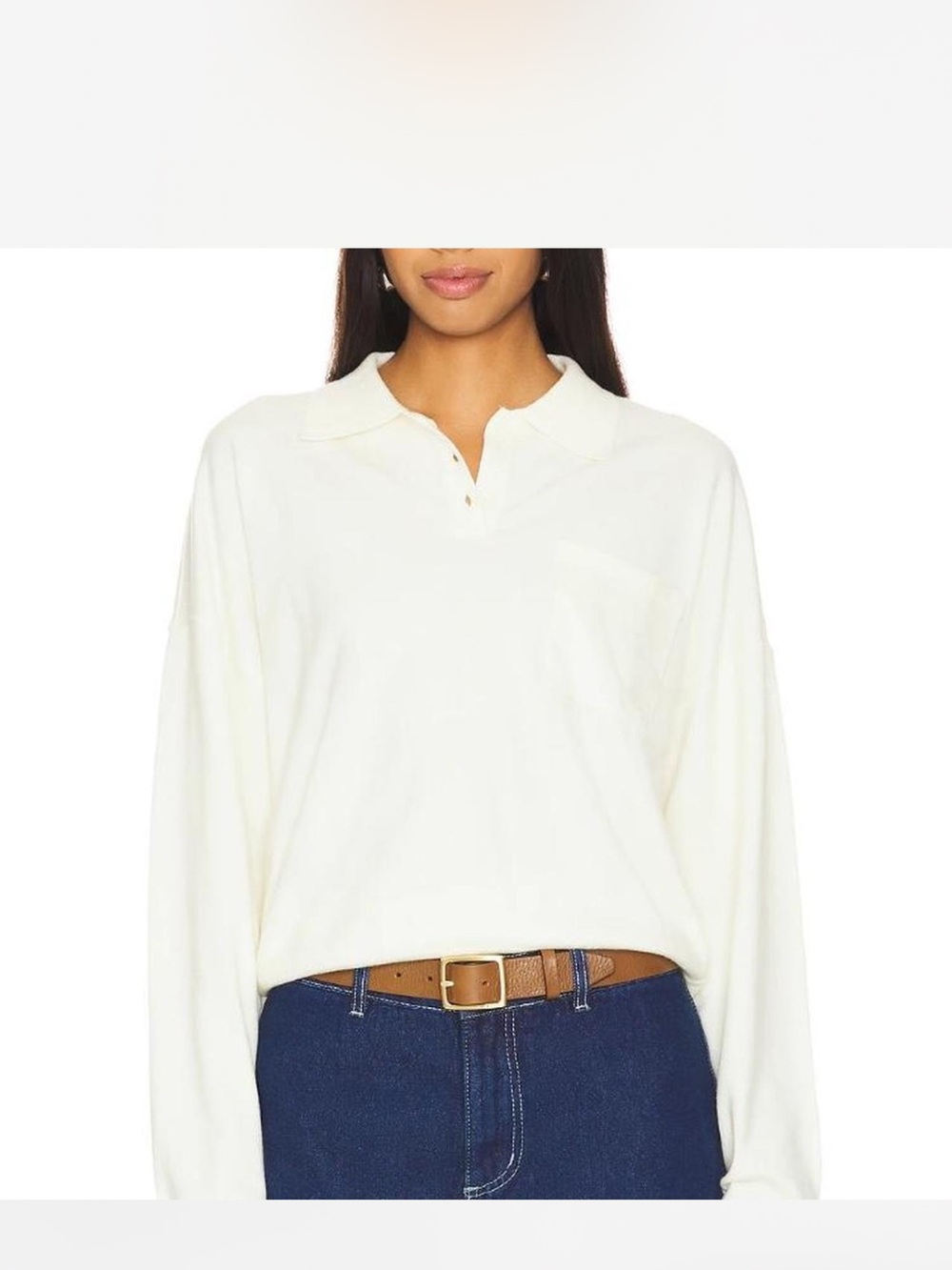 Lovers + Friends Cream Long-Sleeve Polo Sweatshirt